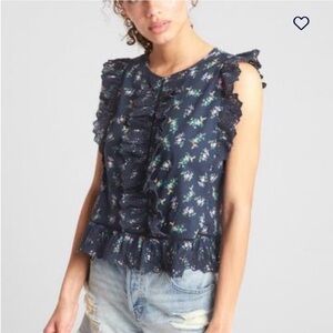 GAP Sleeveless Ruffled Peplum Top Size XL in Blue Floral GUC